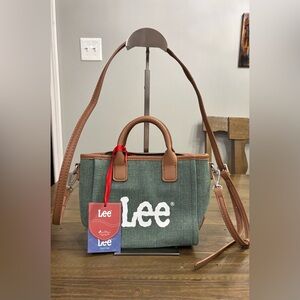 Lee Denim Canvas Mini Tote/Crossbody with Brown Handles and Trim